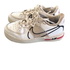 Nike Air Force 1 React D/MS/X White Black Red Sneakers CD6960-100 Size 6Y
